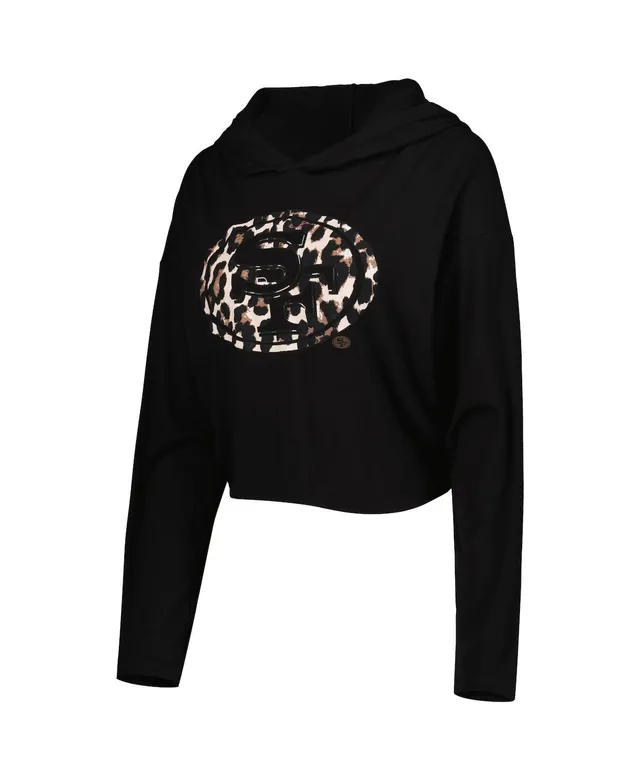 Women's Majestic Threads Josh Allen Black Buffalo Bills Leopard Player Name  & Number Long Sleeve Cropped