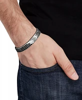 Blackjack Men's Hexagon Honeycomb Textured Link Bracelet in Black-Ion Plated Stainless Steel