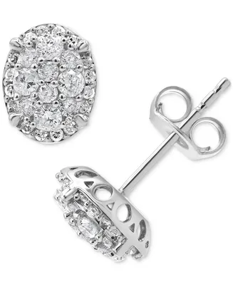 Diamond Oval Cluster Stud Earrings (1/2 ct. t.w.) in 14k White Gold