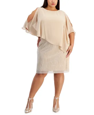 Connected Plus Size Cape-Overlay Dress