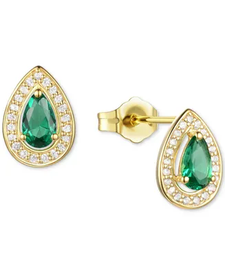 Lab-Grown Emerald (1/3 ct. t.w.) & White Sapphire (1/6 Pear Halo Stud Earrings 14k Gold