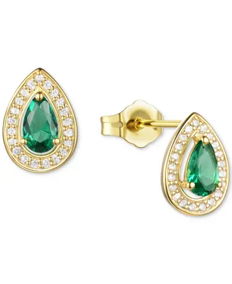 Lab-Grown Emerald (1/3 ct. t.w.) & White Sapphire (1/6 Pear Halo Stud Earrings 14k Gold-Plated Sterling Silver (Also Tanzani