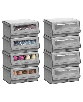 mDesign Large Fabric Closet Shoe Storage Box, 8 Pack, Gray Herringbone