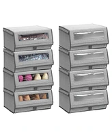 mDesign Large Fabric Closet Shoe Storage Box, 8 Pack, Gray Herringbone