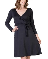 24seven Comfort Apparel Women's Chic V-neck Long Sleeve Belted Dress