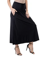 24seven Comfort Apparel Women's Foldover with Pockets Maxi Skirt