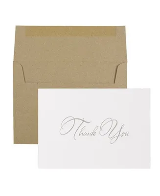 Jam Paper Thank You Card Sets - Silver-Tone Script Cards with Kraft Envelopes - 25 Cards and Envelopes
