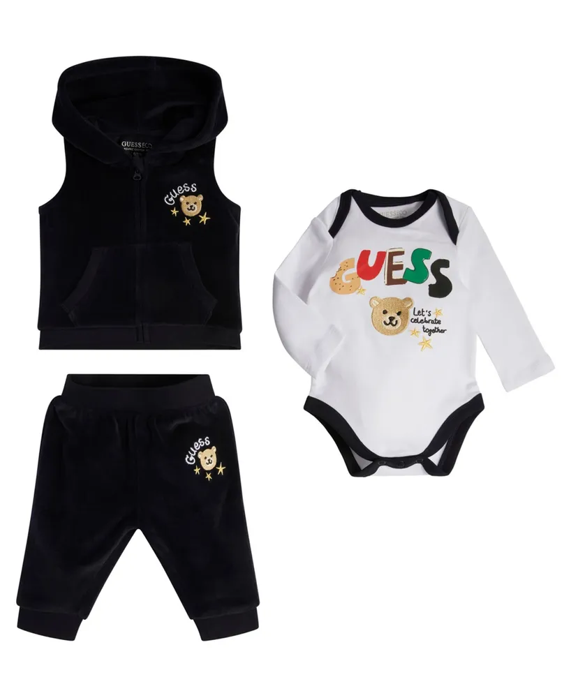 Guess Baby Boys Logo Bodysuit, Vest and Joggers, 3 Piece Set