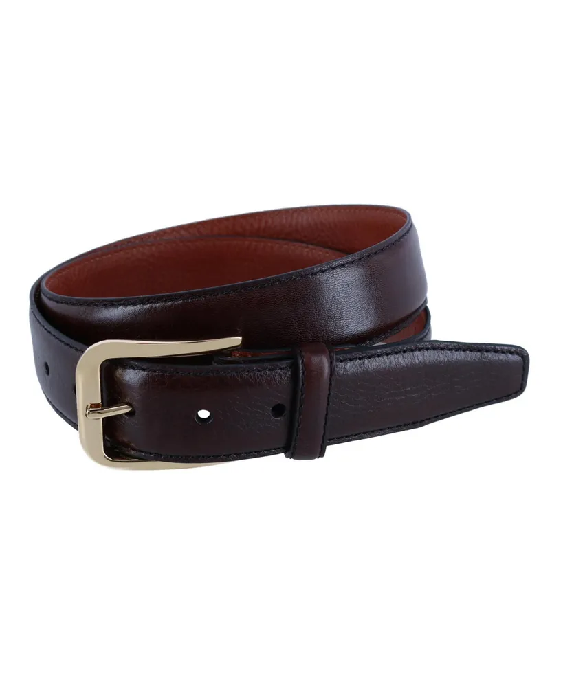 Trafalgar Men's 35MM Pebble Grain Leather Belt with Gold Buckle