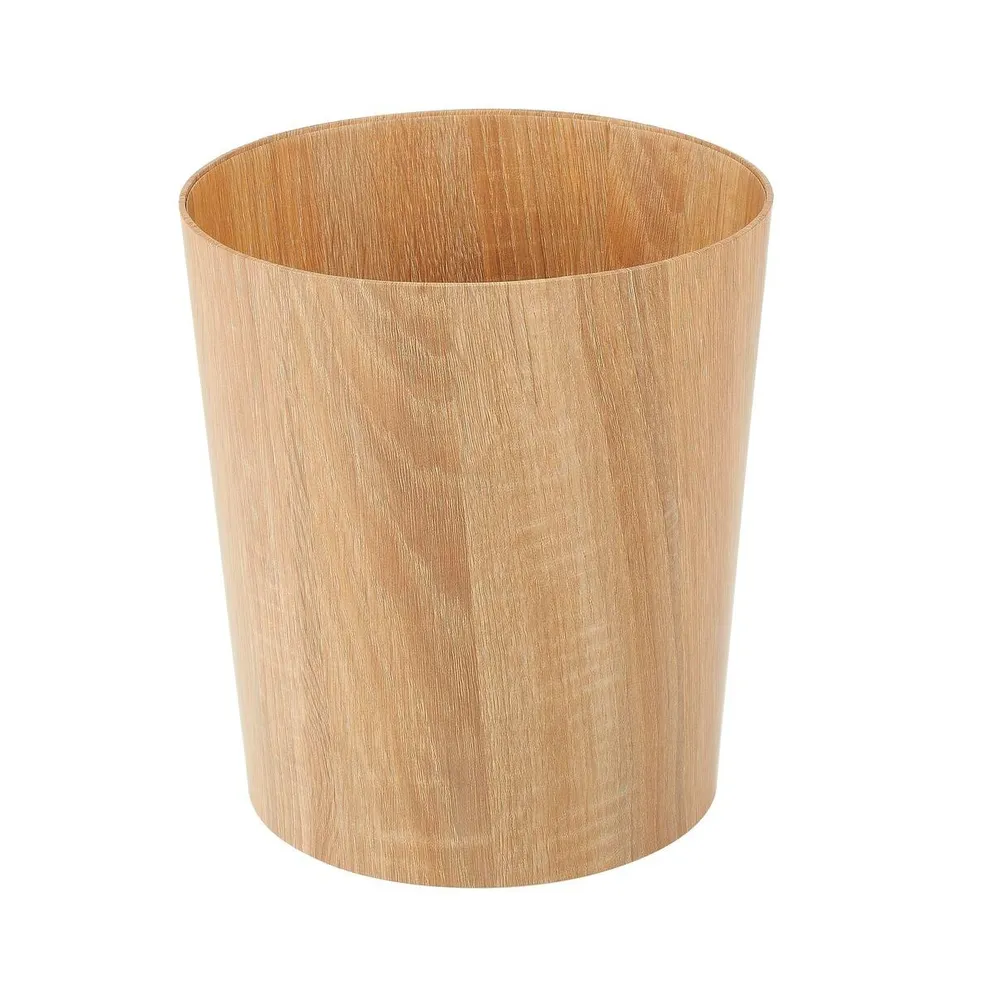 mDesign Round Bamboo Trash Can Wastebasket, Small Garbage Container Bin, Natural