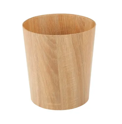 mDesign Round Bamboo Trash Can Wastebasket, Small Garbage Container Bin, Natural
