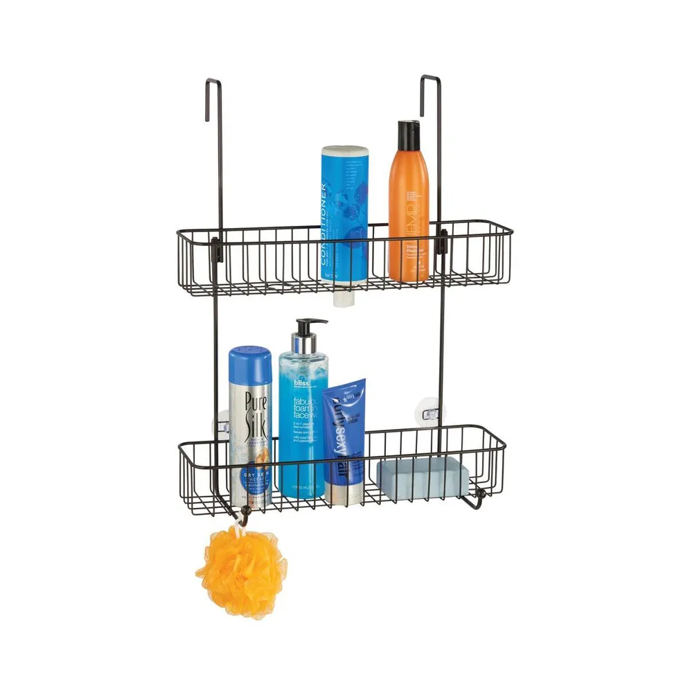 mDesign Metal Bathroom Over Door Hanging Shower Caddy, X-Wide