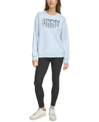 Dkny Sport Women's Flocked Logo Crewneck Pullover Sweatshirt