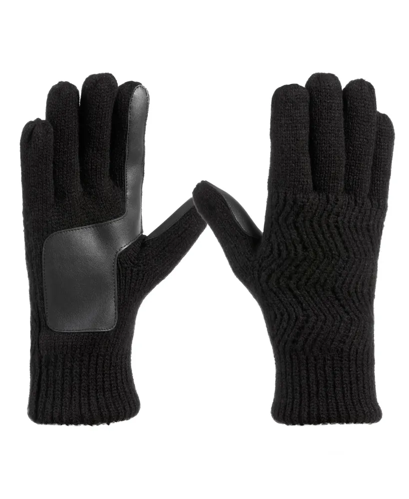 Isotoner Signature Men's Lined Water Repellent Chevron Knit Touchscreen Gloves