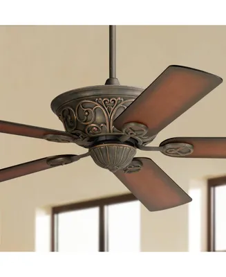 Casa Vieja 52" Contessa Vintage Indoor Ceiling Fan Bronze Brown Copper Square Shaded Cherry Wood Blades Low Profile for Living Room Kitchen House Bedr