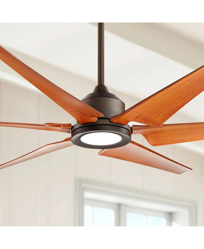 72" Power Hawk Modern Large Indoor Outdoor Ceiling Fan with Light Led Remote Control Oil Rubbed Bronze Painted Wood Damp Rated for Patio Exterior Roof