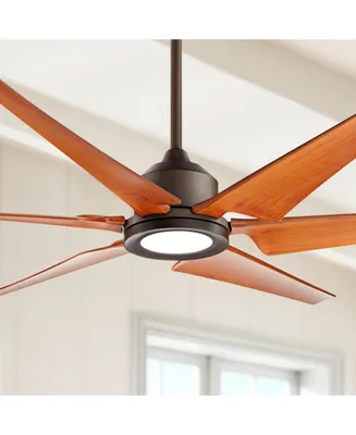Casa Vieja 72" Power Hawk Modern Large Indoor Outdoor Ceiling Fan with Light Led Remote Control Oil Rubbed Bronze Painted Wood Damp Rated for Patio Ex