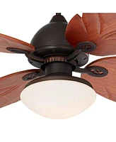 Casa Vieja 60" Casa Oak Creek Tropical Outdoor Ceiling Fan with Led Light Oil Rubbed Bronze Walnut Solid Wood Blades White Glass Bowl Damp Rated for P