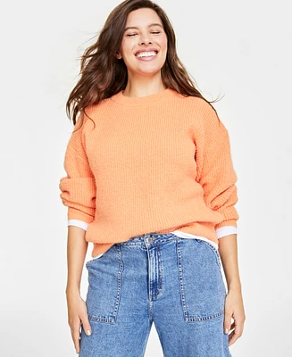 On 34th Women's Shaker Crewneck Long-Sleeve Sweater, Created for Macy's