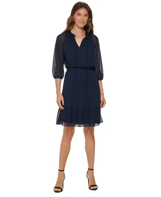 Dkny Women's Ruffled Tie-Neck Smocked-Waist Dress