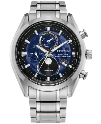 Citizen Men's Tsuki-yomi A-t Chronograph Sport Luxury Eco-Drive Silver-Tone Titanium Bracelet Watch 43mm - Silver