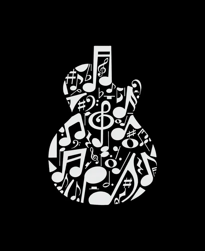 La Pop Art Men's Music Notes Guitar Printed Word T-shirt