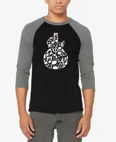 La Pop Art Men's Music Notes Guitar Raglan Baseball Word T-shirt