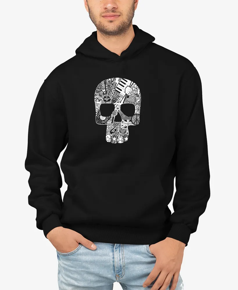 La Pop Art Men's Rock N Roll Skull Word Hooded Sweatshirt