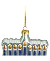 5" Gold-tone and Blue Menorah Glass Hanukkah Ornament