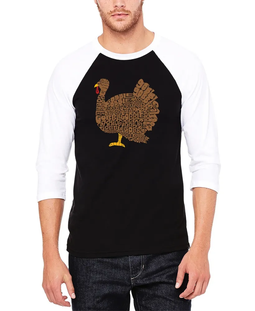 La Pop Art Men's Thanksgiving Raglan Baseball Word T-shirt