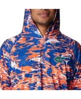 Men's Columbia Royal Florida Gators Pfg Terminal Tackle Omni-Shade Rippled Long Sleeve Hooded T-shirt