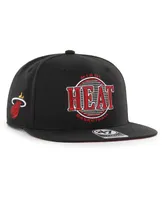 Men's '47 Brand Black Miami Heat High Post Captain Snapback Hat