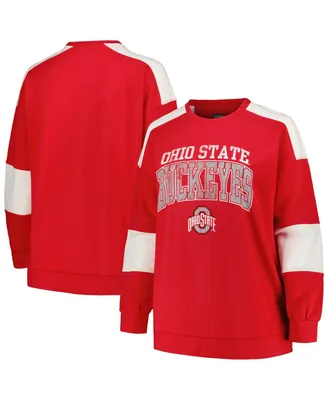 Women's Profile Scarlet Ohio State Buckeyes Plus Striped Pullover Sweatshirt