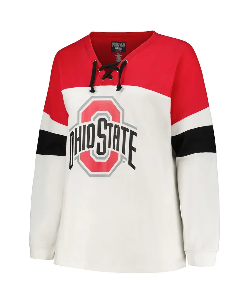 Women's Profile White Ohio State Buckeyes Plus Colorblock Lace-Up Long Sleeve T-shirt