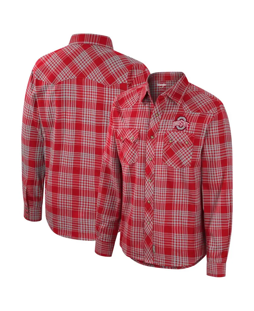 Men's Colosseum x Wrangler Scarlet Ohio State Buckeyes Plaid Western Long Sleeve Snap-Up Shirt