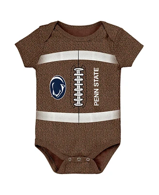 Newborn and Infant Boys Girls Brown Penn State Nittany Lions Catch Me Football Bodysuit