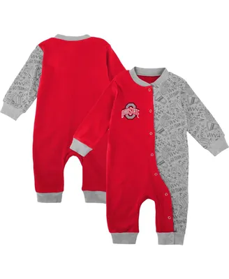 Newborn and Infant Boys Girls Scarlet Ohio State Buckeyes Playbook Two-Tone Full-Snap Jumper