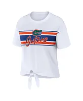 Women's Wear by Erin Andrews White Florida Gators Striped Front Knot Cropped T-shirt