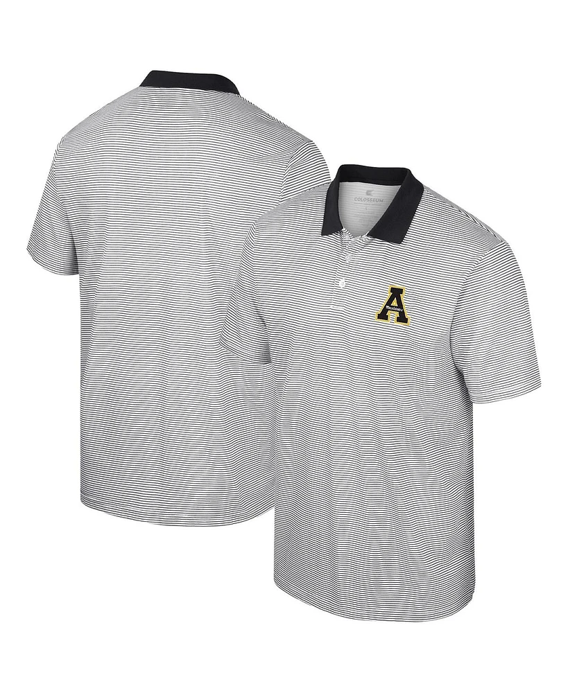 Men's Colosseum White, Black Appalachian State Mountaineers Print Stripe Polo Shirt