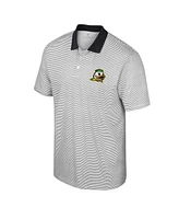 Men's Colosseum White, Black Oregon Ducks Print Stripe Polo Shirt