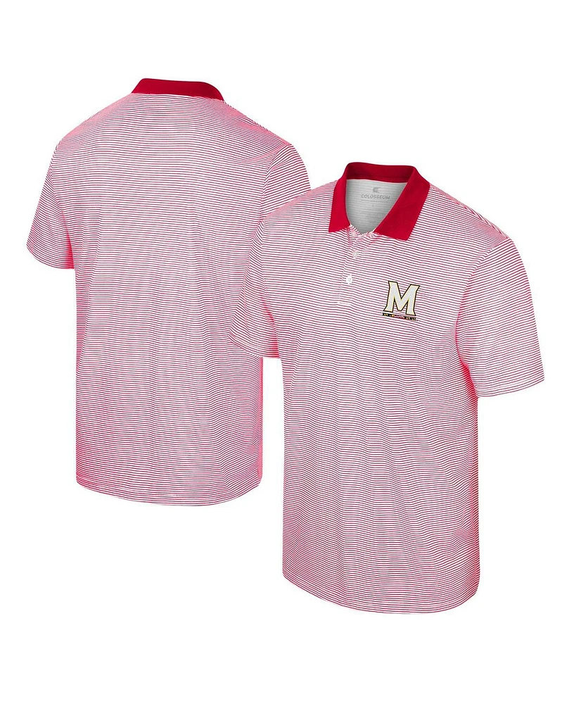Men's Colosseum White, Red Maryland Terrapins Print Stripe Polo Shirt