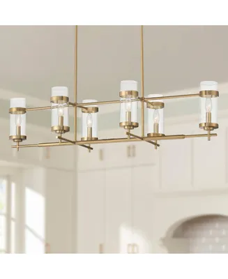 Mikel Soft Gold Linear Island Pendant Chandelier Lighting 42" Wide Modern Clear Glass Cylinder Shade 6