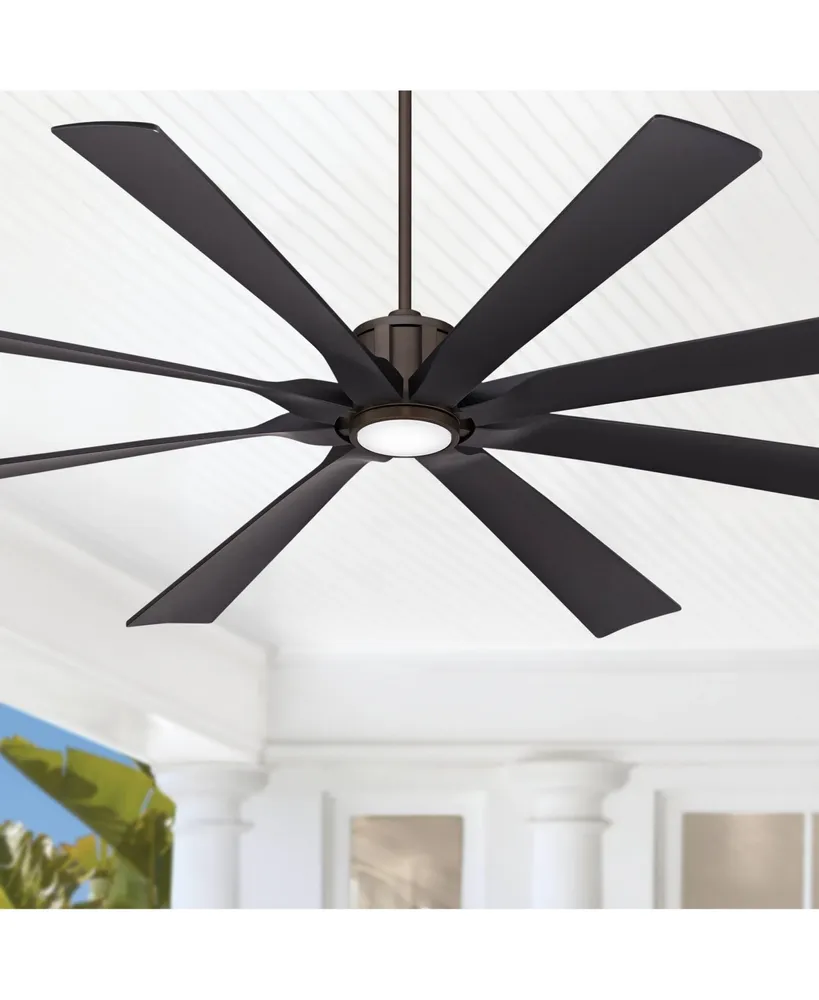 Possini Euro Design 80" Defender Rustic Farmhouse Indoor Outdoor Ceiling Fan with Dimmable Led Light Remote Control Oil Rubbed Bronze Black Damp Rated