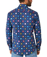 OppoSuits Big & Tall Pixel Official Pac-man Shirt - Retro Gaming Outfit Including 1 Button- Up Blue Long sleeve