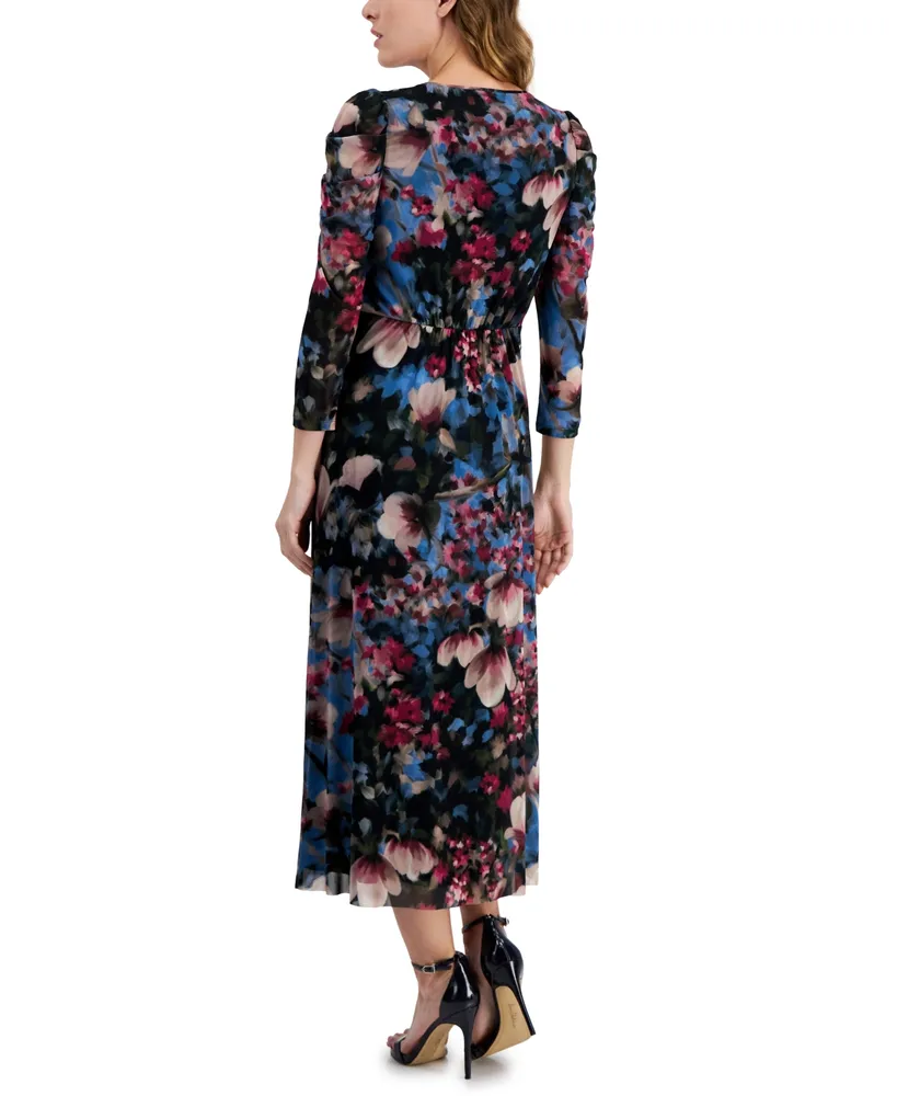 Anne Klein Women's Floral-Print Ruched Midi Dress
