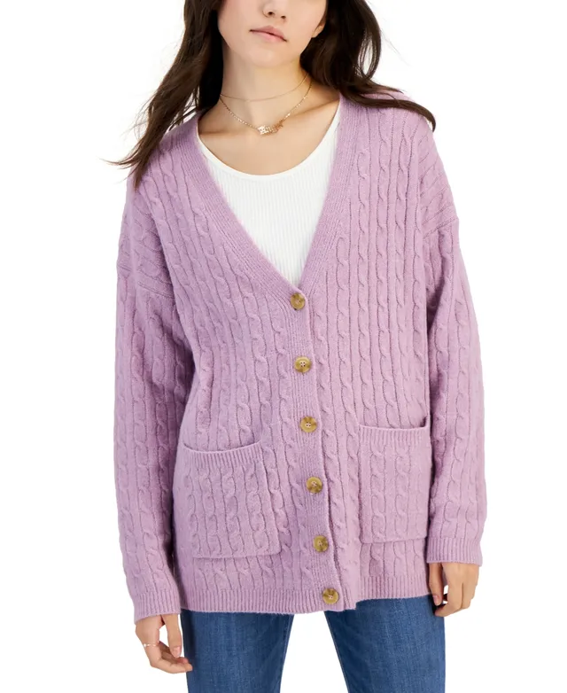 Hippie Rose Juniors' Pointelle Jewel-Button Cardigan