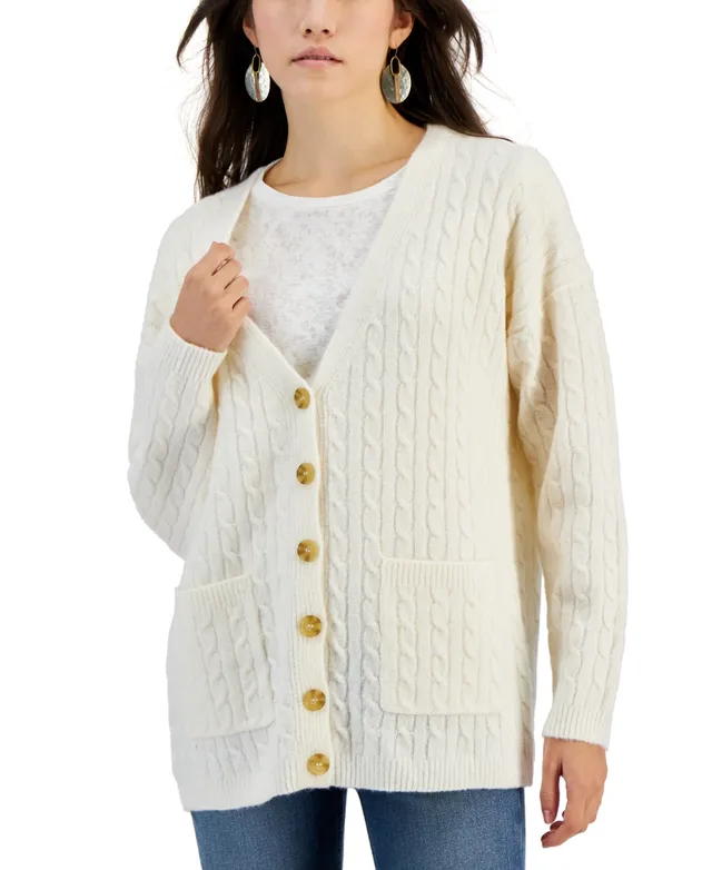 Hippie Rose Juniors' Pointelle Jewel-Button Cardigan