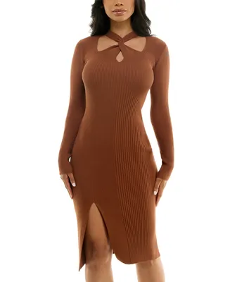 Bcx Juniors' Twisted-Neck Cutout Sweater Dress