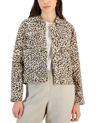 Charter Club Women's 100% Linen Animal-Print Jacket, Created for Macy's