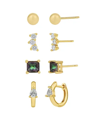 And Now This Cubic Zirconia 18K Gold Plated Four Pair Earring Set